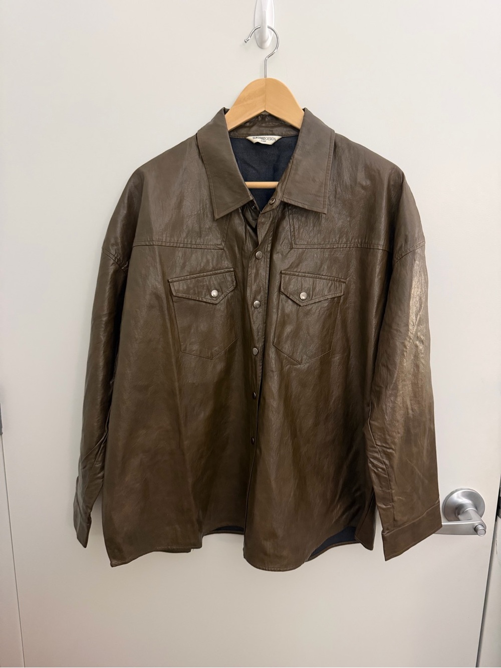 Vintage style Brown Faux Leather Button-Front Jacket Size S